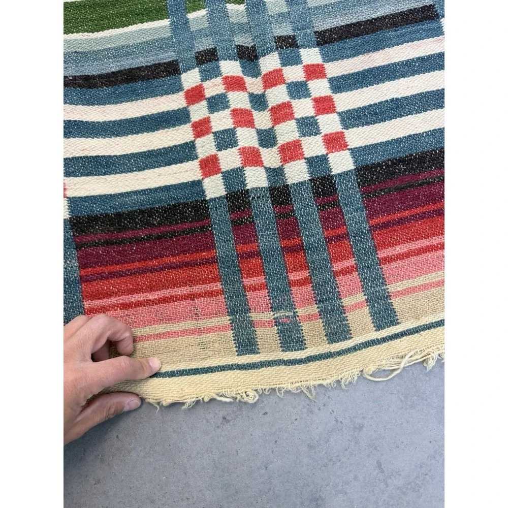 Vintage Woven Mexican Wedding Blanket Multicolor Rare 60s Antique